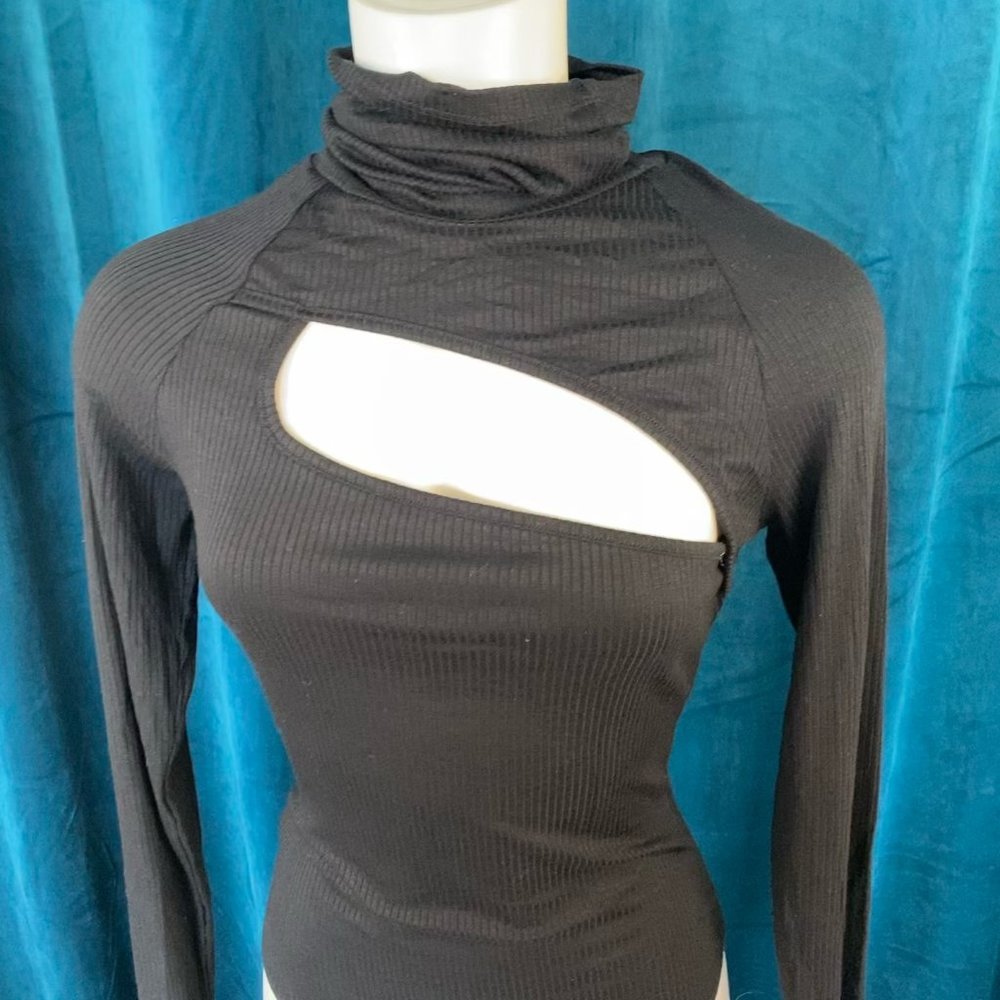 Fashion Nova Cutout Sweater Bodysuit Black - Picture 3 of 9